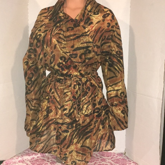 Vintage Sheer Leopard Cover up Jacket Wrap Top M - Picture 7 of 11